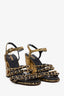 Pre-Loved Chanel™ Gold/Black Leather Chain Detail Ankle Strap Sandals Size 36