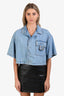 Fendi Light Blue Denim Cropped Short Sleeve FF Baguette Pocket Jacket Size 0