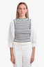 Derek Lam 10 Crosby White/Navy Striped Knit Cotton Sleeve Sweater Size M