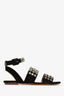 Alaïa Black Leather Suede Grommet Embellished Ankle Strap Sandals Size 39