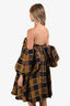 The Row Brown/Purple Checkered Katria Detachable Puff-Sleeve Mini Dress Est. Size XS S