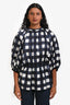 Mother of Pearl London Blue/White Cotton Silk Check Puff Sleeve Blouse Size 6
