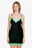 Alexander Wang Black/Green Silk Lace Trim Slip Dress Size 6