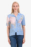 Staud Blue/Multicolour 'World Map' Button-Up Short Sleeve Top Size M