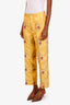 Gucci Yellow Flower Embroidered Silk Straight Leg Pants Size Large
