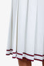 Gucci White/Red Trimmed Pleated Midi Skirt Size M