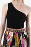 Max Mara Black/Multicolour Cotton Crepe One-Shoulder Patterned Maxi Dress Size 38