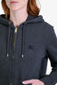 Burberry Grey Cotton Zip Up Embroidered Hoodie Size S