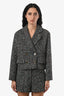 Sandro Black/Multicolour Tweed Double Breasted Cropped Blazer + Mini Short Set Size 34