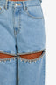 AREA Light Blue Denim Crystal Slit Jeans Size 2