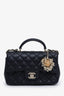 Pre-loved Chanel™ 2023 Black Lambskin Pearl Crystal Lion Charm Rectangular Top Handle Flap