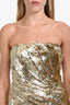 Oscar de la Renta 2024 Gold Sequin Bustier Wave Strapless Midi Dress Size 12