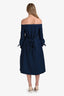Tibi Blue Denim Off-The-Shoulder Long Sleeve Midi Dress Size S