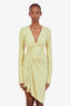 Alexander Vauthier Gold V Neck Gathered Asymmetrical Mini Dress Size 36