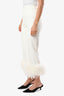 Nadine Merabi White Silk Fur Trimmed Pants Size XS