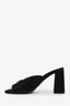 Prada Black Satin Enamel Triangle Logo Open Toe Heels Size 39