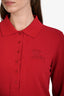 Burberry Red Cotton Embroidered Logo Long Sleeve Polo Shirt Size M