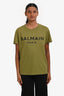 Balmain Olive Green Cotton Logo T-Shirt Size S