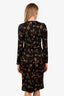 Dolce & Gabbana Black Silk Keys Print Long Sleeve Midi Dress Size 40