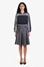 Miu Miu 2025 Grey Technical Silk Pleated Midi Skirt Size 36