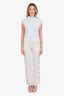 Hermès Cream Linen Button Detail High Waisted Straight Leg Pants Size 36