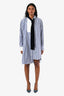 Sacai Blue/White/Black Cotton and Velvet Striped Poplin Button-Down Shirt Dress Size 1