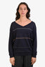 Brunello Cucinelli Navy Bead Embroidered V-Neck Sweater Size M
