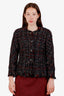 Pre-loved Chanel™ 2010 Black/Red Chunky Tweed Zipper Front Fringe Trimmed Jacket Size 40