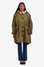 Burberry London Military Green Leather Detail Hooded Coat Size 0 US