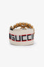 Gucci White Stripe Jacquard Web Crystal Embellished Double G Belt
