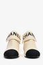 Pre-loved Chanel™ White/Black Leather Logo Cap Toe Ankle Boots Size 36