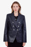 Veronica Beard Navy Leather Double Breasted Dickey Blazer Size 10