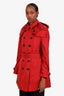 Burberry Red Double Breasted Belted Trench Coat with Removable Insert Size 10