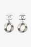 Pre-loved Chanel™ Silver Palladium-Plated Enamel Round CC Drop Earrings