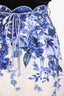 Zimmermann White/Blue Linen Scalloped Belted Skirt Size 2