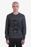 Burberry Dark Grey Cotton and Leather Logo Embroidered Crewneck Top Size M Men's