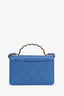 Pre-loved Chanel™ 2024 Blue Lambskin Quilted Chain Logo Top Handle Flap Bag