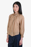 Veronica Beard Beige Cotton Ruffled Cuff Neck Blouse Size S