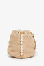 Pre-loved Chanel™ 2021 Beige Leather Mini About Pearls Drawstring Bucket Bag