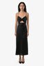 Shona Joy Black Satin Twist Front Cut-Out Midi Dress Size 4