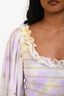 Love Shack Fancy Light Purple Yellow Tie Dye Eyelet Sleeves Mini Dress Size S