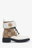 Gucci White Leather Monogram GG Combat Boots Size 38