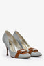 Dolce & Gabbana Light Blue/Brown Leather Buckle Detail Pointed Toe Heel Size 39