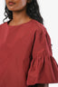 Top Weekend Max Mara en nylon rouge brûlé à manches bouffantes, taille 0