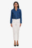 Brunello Cucinelli White Cotton Tapered Monili Detail Trousers Size 2