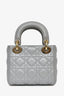 Christian Dior 2016 Pearl Grey Cannage Lambskin Mini Lady Dior with Chain