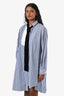 Sacai Blue/White/Black Cotton and Velvet Striped Poplin Button-Down Shirt Dress Size 1