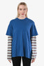 Staud Blue/Cream Cotton Layered Long Sleeve 'William' Top Size XS