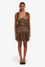 Christian Dior Black/Brown Silk Leopard Print Ruched Mini Dress Size 4