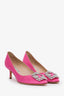 Manolo Blahnik Pink Lace Satin Hangisi Pumps Size 36.5